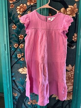 Pink Flutter Sleeve Tiered Dress